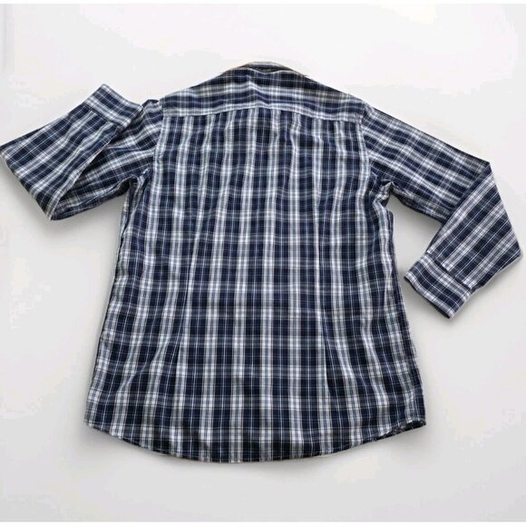 Sondergaard Casual Shirt Men 16 Blue White Plaid LS Buttons Collar Fitted Cotton - Picture 14 of 16